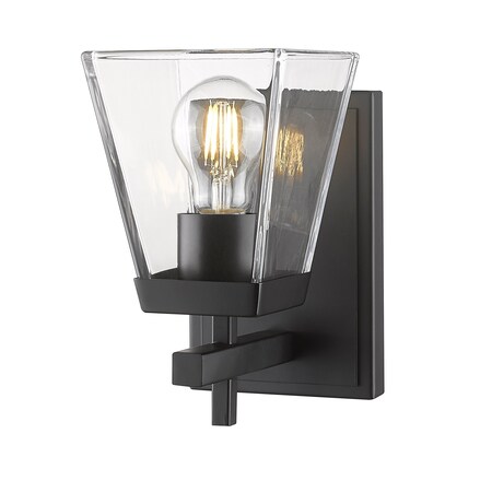 Z-Lite Lauren Wall Sconce, 1-Light, 5 In.W x 6.5 In.L x 8.5 In.H, Matte Black/Clear 819-1S-MB